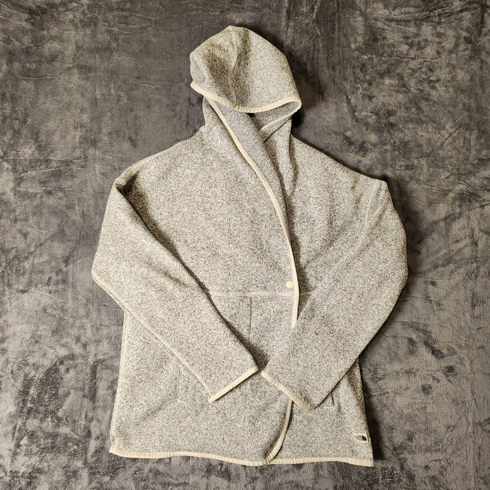 The North Face Crescent Wrap Fleece Jacket Heather Grey Hooded Snap Cardigan